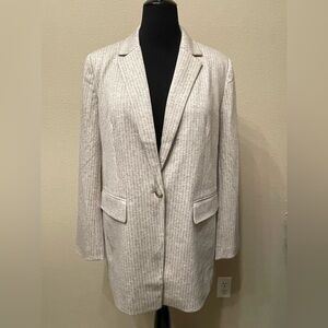 Ann Taylor Loft Khaki Tan Pinstripe Soft Knit Blazer BNWT Sz 16